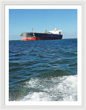 Black And Red Boat At Sea - Framed Print